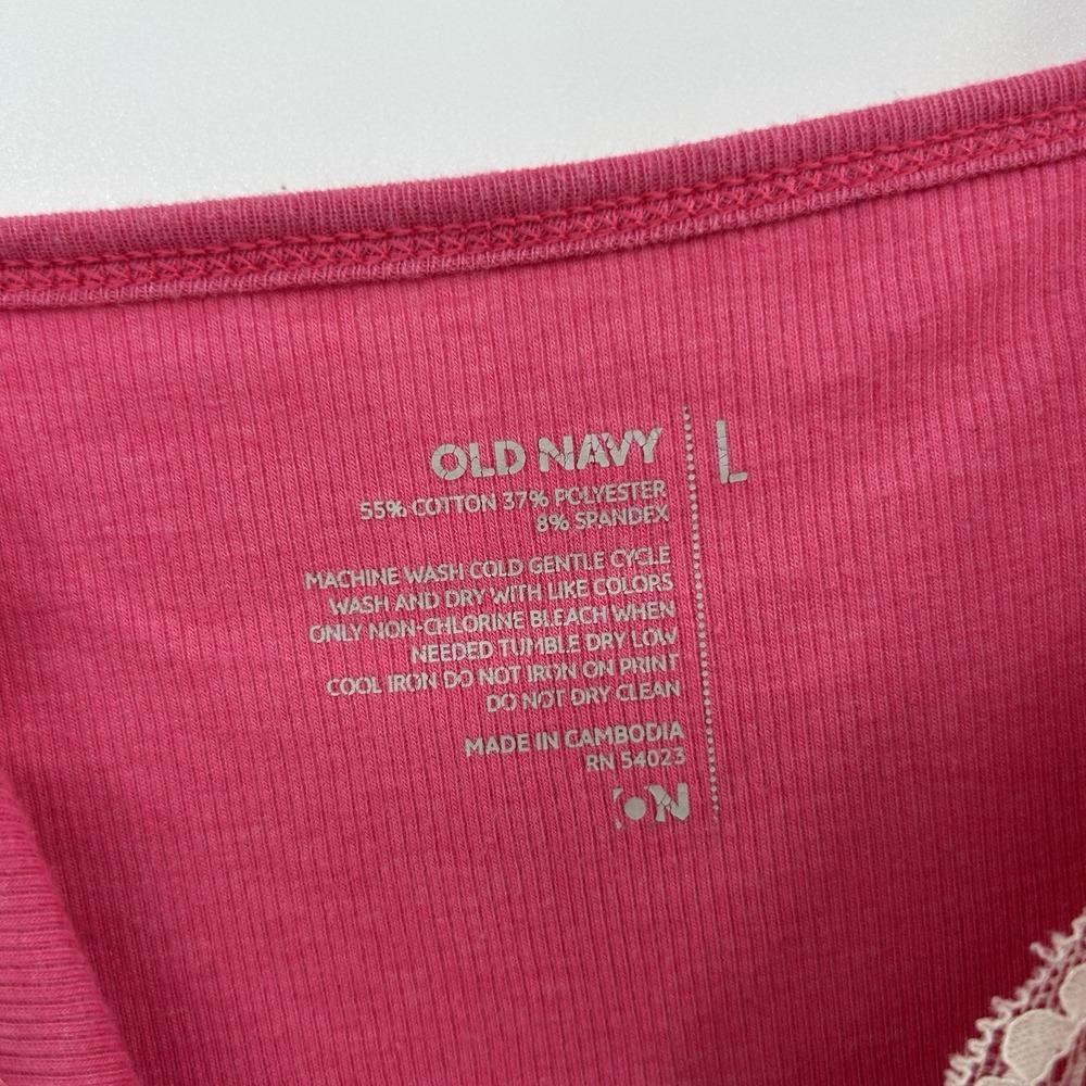Old Navy Y2K Lace Trimmed Ribbed Cami Tank Top Size L Pink 2000s Coquette Indie‎ - Picture 4 of 7